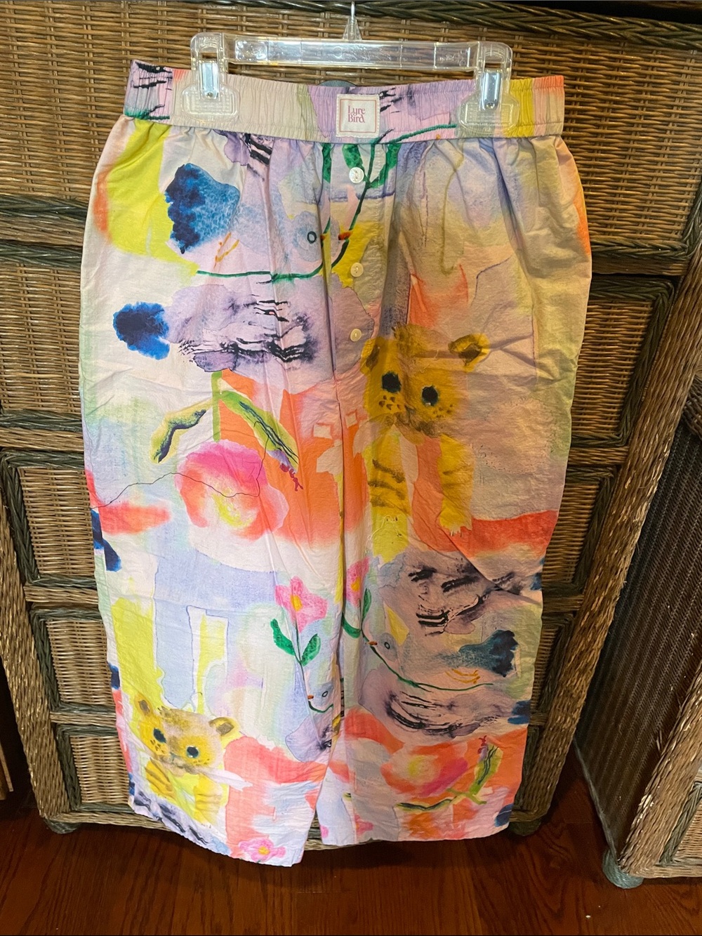 Lyre Bird Floral Print Pants— Pink & Green